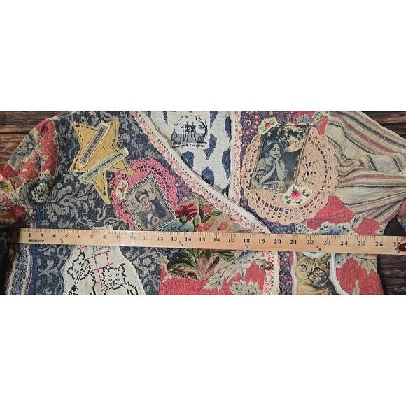 OOAK Magnolia Boho Quilted Jacket Frida Cat Bird Gypsy Patchwork Vtg INDIE sz L - Picture 6 of 16